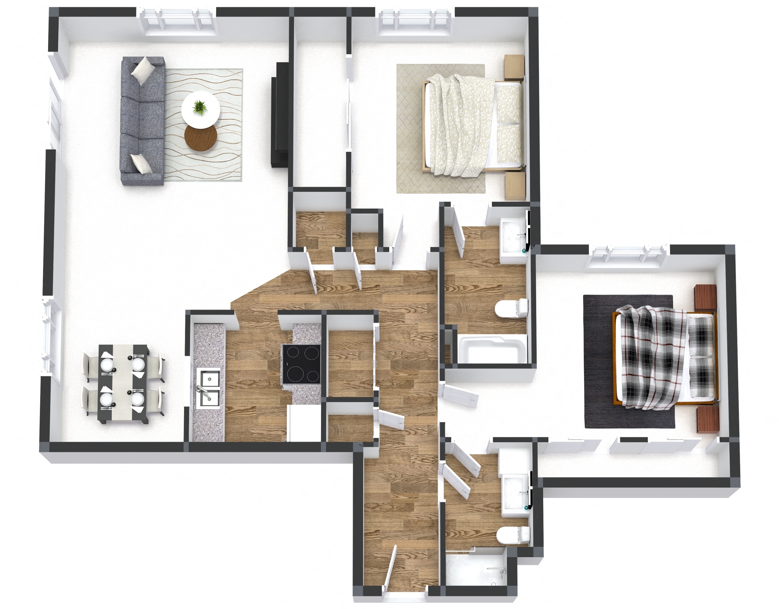 Floor plan for 2 beds, 2 baths, 1311 sqft